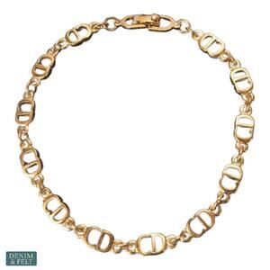 Christian Dior Vintage Gold Plated CD Logo Link Chain Bracelet Signed